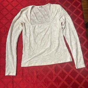 Free People Intimately Off White Pattern Long Sleeve Square Neck Top size L